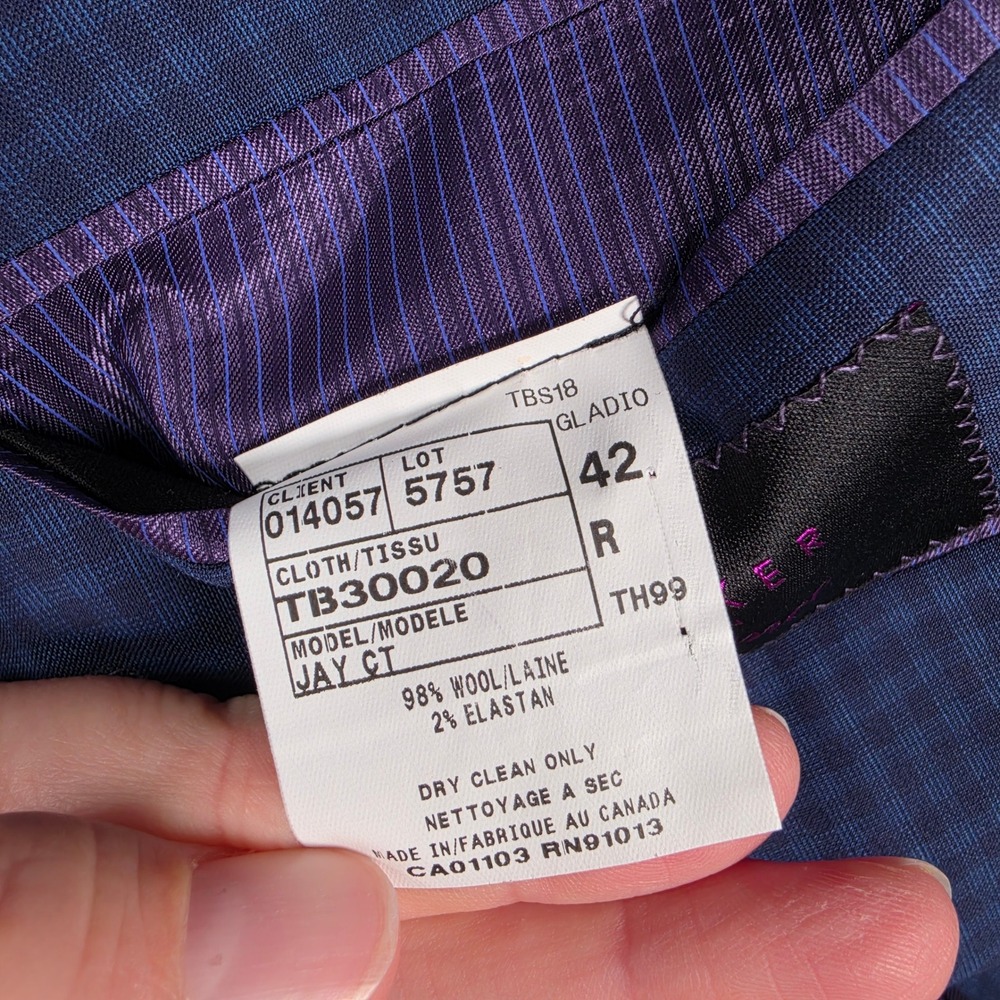 Ted Baker Suit Mens 35R Blue Micro Check Wool Blend Jay CT Slim Fit 2-Piece - Picture 16 of 16